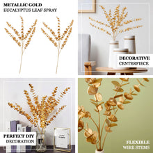 34 Inch Metallic Gold Vase Filler Artificial Eucalyptus Leaves 2 Stems