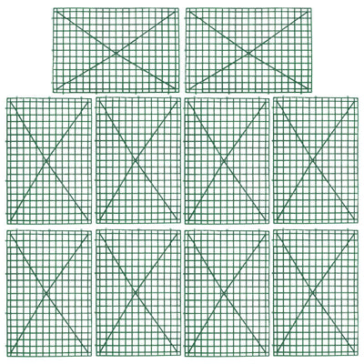 Set of 10 green grid plant support trellis panels for gardening.
