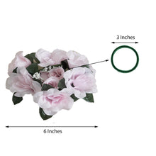 4 Pack Blush & Rose Gold Artificial Silk Rose Flower 3 Inch Candle Ring Wreaths