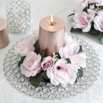 Elevate Your Event Decor with 4 Pack Blush Artificial Silk Rose Flower Candle Ring Wreaths