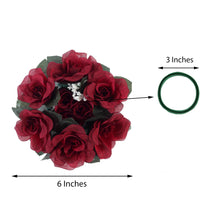 Burgundy Artificial 3 Inch Flower Candle Ring Silk Rose Wreath Pack Of 4