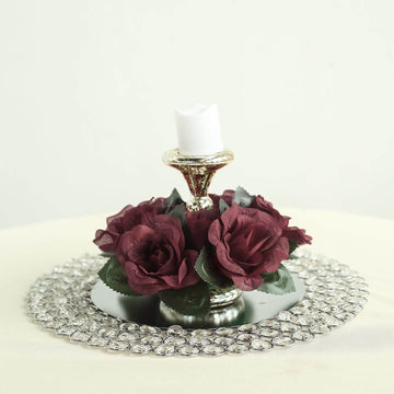 Unleash Your Creativity with Burgundy Artificial Silk Rose Flower Candle Ring Wreaths