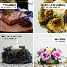 Flower Black Artificial 3 Inch Silk Rose Candle Ring Wreath Pack Of 4