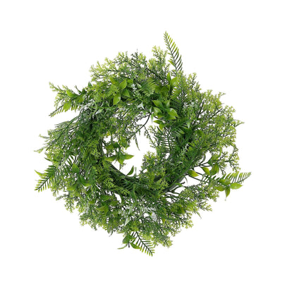 Artificial green wreath with various foliage