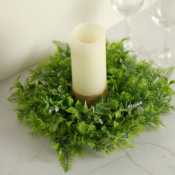 Unleash Your Creativity with Green Artificial Fern Leaf Mix Pillar Candle Ring Wreaths