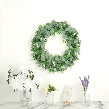 Enhance Your Festive Decor with 2 Pack White Tip Artificial Eucalyptus Genlisea Leaf Mix Wreaths