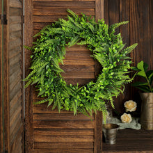Lifelike Green 22 Inch Artificial Boxwood Fern Spring Wreath 2 Pack