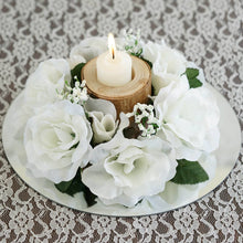 Artificial 3 Inch Ivory Silk Rose Candle Ring Wreath Flower 4 Pack