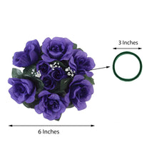 Purple Artificial 3 Inch Flower Candle Ring Silk Rose Wreath Pack Of 4