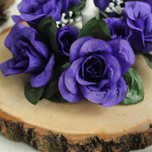 Artificial 3 Inch Purple Silk Rose Candle Ring Wreath Flower 4 Pack#whtbkgd