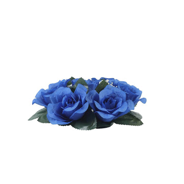 Create a Majestic Atmosphere with Royal Blue Artificial Silk Rose Flower Candle Ring Wreaths