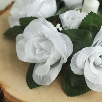 Create Unforgettable Moments with White Artificial Silk Rose Candle Ring Wreaths
