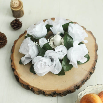 Enhance Your Event Decor with White Artificial Silk Rose Candle Ring Wreaths