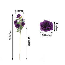 33 Inch Silk Purple Rose Flower Tall Artificial Bush Stems 2 Bouquets 