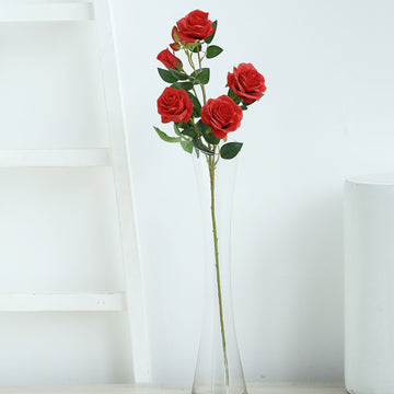 Add Vibrant Elegance with Red Artificial Silk Rose Flower Bush Stems