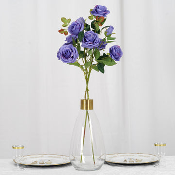Add a Touch of Elegance with Violet Artificial Silk Rose Flower Bush Stems