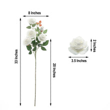 33 Inch Silk White Rose Flower Tall Artificial Bush Stems 2 Bouquets 