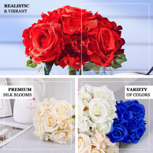2 Bushes Artificial Ivory Rose & Hydrangea Mixed Silk Flower Bouquets