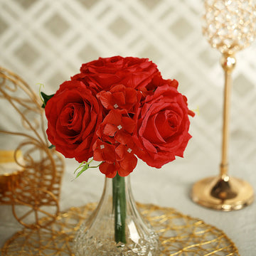 Add a Pop of Color with Red Artificial Rose and Hydrangea Mixed Flowers