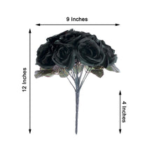 12 Inch Black Artificial Velvet Like Fabric Rose Flower Bush