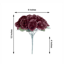12 Inch Burgundy Artificial Velvet Like Fabric Rose Flower Bush