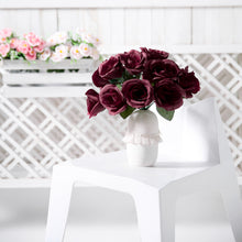 Artificial Velvet Like Fabric Rose Flower Bouquet Bush In Burgundy 12 Inch