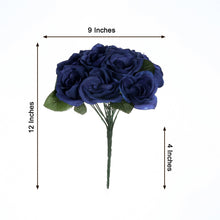 12 Inch Navy Blue Artificial Velvet Like Fabric Rose Flower Bush