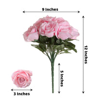 12 Inch Pink Artificial Velvet Like Fabric Rose Flower Bush