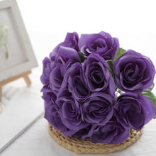 Artificial Velvet Like Fabric Rose Flower Bouquet Bush In Purple 12 Inch#whtbkgd