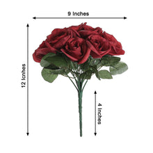 12 Inch Red Artificial Velvet Like Fabric Rose Flower Bush