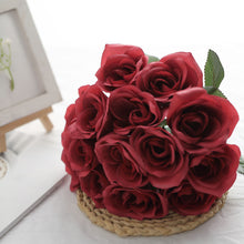 Artificial Velvet Like Fabric Rose Flower Bouquet Bush In Red 12 Inch#whtbkgd