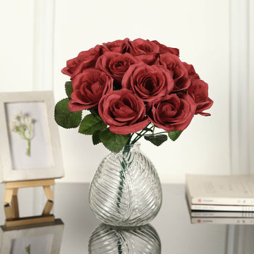 Add Elegance to Your Event Decor with Red Artificial Velvet-Like Fabric Rose Flower Bouquet Bush