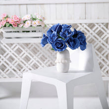 Artificial Velvet Like Fabric Rose Flower Bouquet Bush In Royal Blue 12 Inch