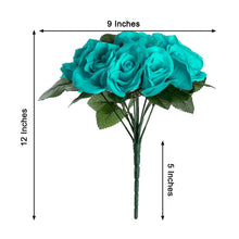 12 Inch Turquoise Artificial Velvet Like Fabric Rose Flower Bush