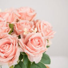 18 Inch Long Stem Rose Bouquet 2 Bushes Blush Rose Gold Artificial Silk Flowers