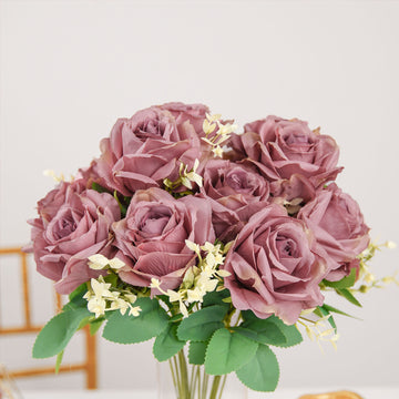 Create Stunning Decorations with 2 Bushes Dusty Rose Artificial Silk Rose Flower Arrangements