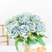 18 Inch Long Stem Rose Bouquet 2 Bushes Dusty Blue Artificial Silk Flowers