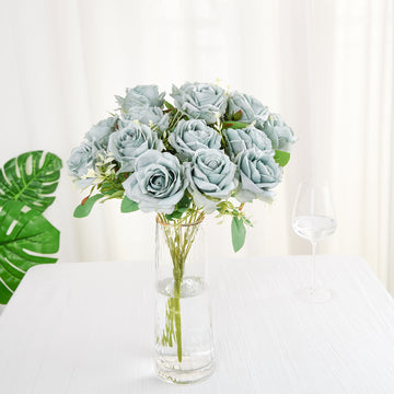 Add Elegance to Your Space with Dusty Blue Artificial Silk Rose Flower Arrangements