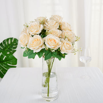 Cream Artificial Silk Rose Flower Arrangements for Stunning Event Décor