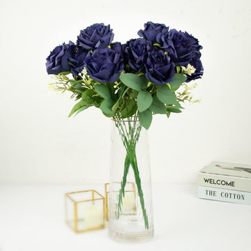 Add Elegance to Your Space with Navy Blue Artificial Silk Rose Flower Arrangements
