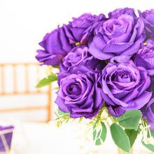 18 Inch Long Stem Rose Bouquet 2 Bushes Purple Artificial Silk Flowers