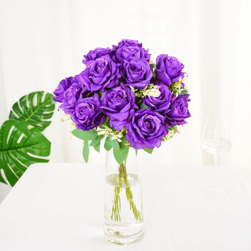Add Elegance to Your Space with Purple Artificial Silk Rose Flower Arrangements