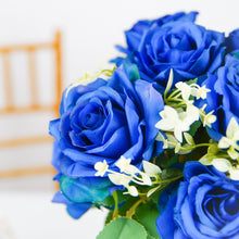 18 Inch Long Stem Rose Bouquet 2 Bushes Royal Blue Artificial Silk Flowers
