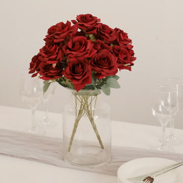 Add Elegance with Burgundy Real Touch Artificial Silk Rose Flower Bushes