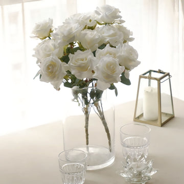 Create Timeless Beauty with Ivory Real Touch Artificial Silk Rose Flower Bushes
