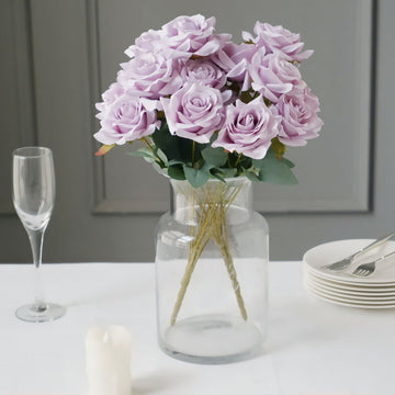 Add Elegance to Your Space with Lavender Lilac Artificial Silk Rose Flower Bushes
