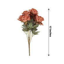 2 Bouquets Terracotta (Rust) Real Touch Artificial Silk Rose Flower Bushes 17inch
