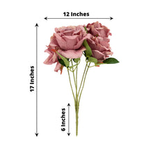 17 Inch Premium Silk Dusty Rose Jumbo Rose Bouquet, 2 Bushes