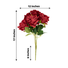 2 Bushes | 17inch Burgundy Premium Silk Jumbo Rose Flower Bouquet, Wedding Floral Arrangements