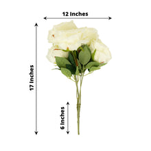 Jumbo Rose Bouquet Of 2 Ivory Premium Silk Bushes, 17 Inches.